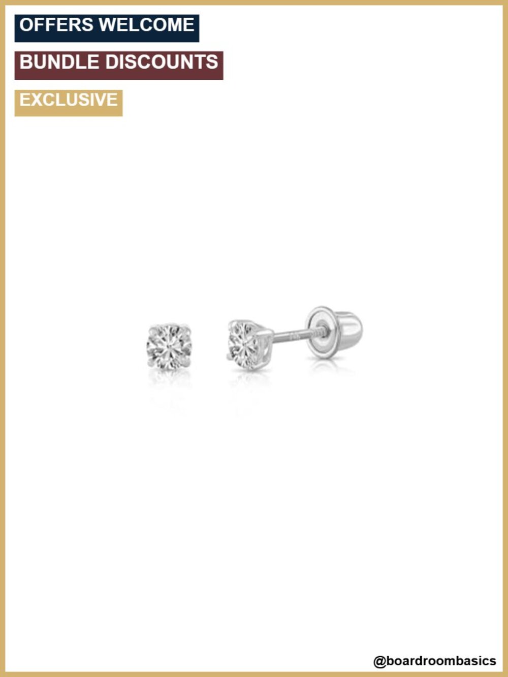 14k White Gold Solitaire Round Cubic Zirconia CZ Stud Earrings Screw-backs